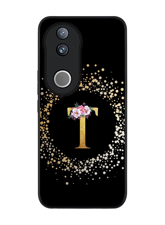 Stylizedd For Vivo V50 / vivo V50e 5G Case,Slim fit Camera Protection, Shockproof Thin Phone cover  - Custom Monogram Floral - T ( Black ) - Image 1