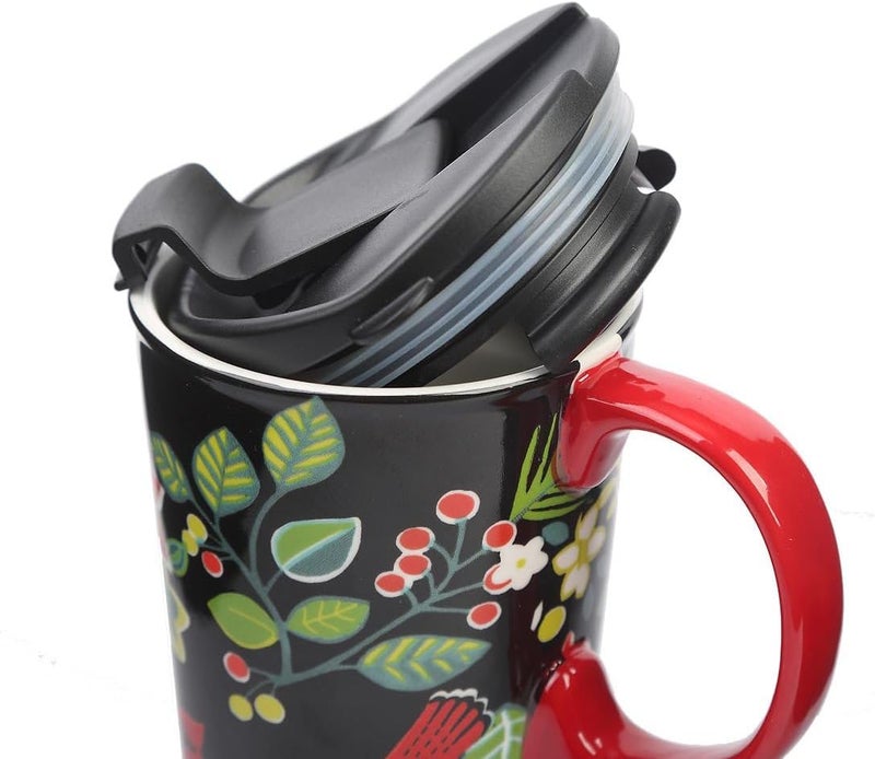 TZSSP Coffee Ceramic Mug Porcelain Latte Tea Cup With Lid in Gift Box 17ounce Cardinal Bird - Image 3