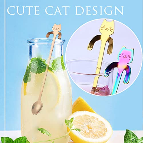 PBIEHSR Cat Spoon Coffee Teaspoon, PBIEHSR Stainless Steel Hanging Cup Tea Spoon Two Different Lengths Dessert Scoop for Stirring Drink Mixing Milkshake Jam, Set of 6 (Multicolor) - Image 4