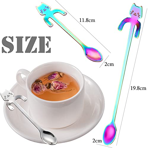 PBIEHSR Cat Spoon Coffee Teaspoon, PBIEHSR Stainless Steel Hanging Cup Tea Spoon Two Different Lengths Dessert Scoop for Stirring Drink Mixing Milkshake Jam, Set of 6 (Multicolor) - Image 2