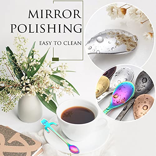 PBIEHSR Cat Spoon Coffee Teaspoon, PBIEHSR Stainless Steel Hanging Cup Tea Spoon Two Different Lengths Dessert Scoop for Stirring Drink Mixing Milkshake Jam, Set of 6 (Multicolor) - Image 5