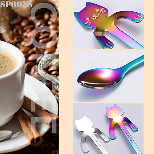 PBIEHSR Cat Spoon Coffee Teaspoon, PBIEHSR Stainless Steel Hanging Cup Tea Spoon Two Different Lengths Dessert Scoop for Stirring Drink Mixing Milkshake Jam, Set of 6 (Multicolor) - Image 3