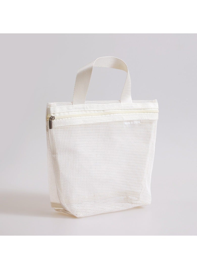 Grid Wash Bag Portable Toiletry Bag Hand-Held Storage Bag Large Capacity Breathable Mesh Bag Cosmetic Bag White - Image 1