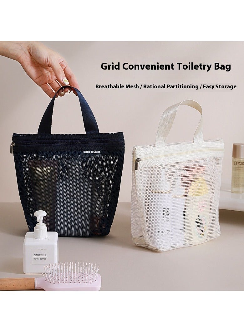 Grid Wash Bag Portable Toiletry Bag Hand-Held Storage Bag Large Capacity Breathable Mesh Bag Cosmetic Bag White - Image 2