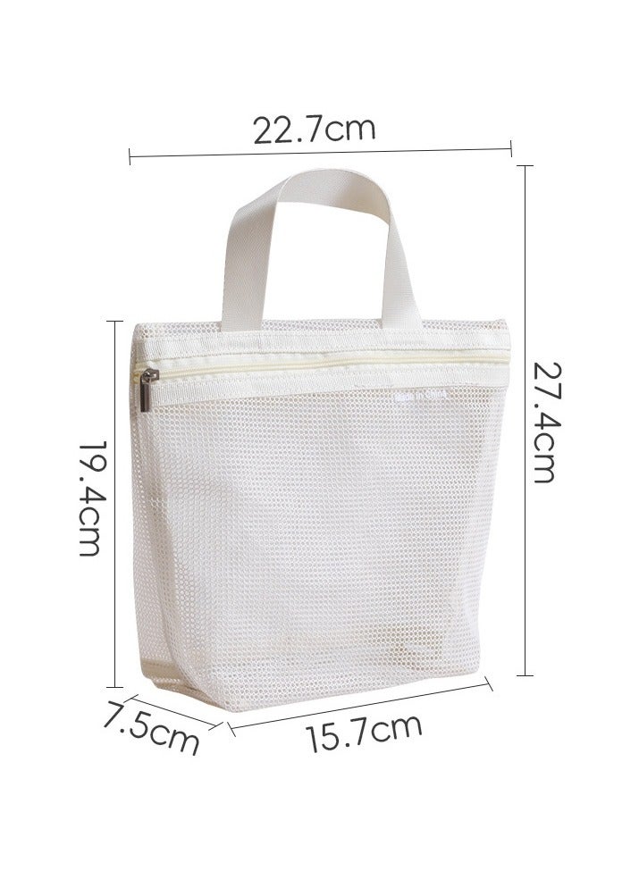 Grid Wash Bag Portable Toiletry Bag Hand-Held Storage Bag Large Capacity Breathable Mesh Bag Cosmetic Bag White - Image 4