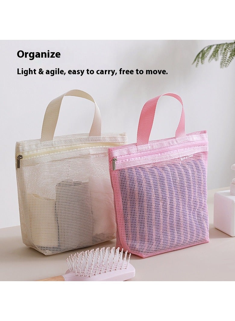 Grid Wash Bag Portable Toiletry Bag Hand-Held Storage Bag Large Capacity Breathable Mesh Bag Cosmetic Bag White - Image 3