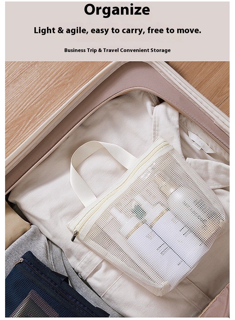 Grid Wash Bag Portable Toiletry Bag Hand-Held Storage Bag Large Capacity Breathable Mesh Bag Cosmetic Bag White - Image 5