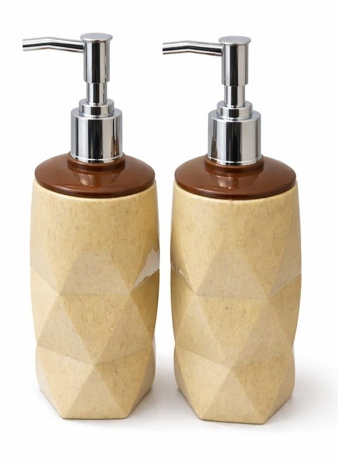 Bigining® 300 ml Each | Pack of 2 Geometric shap Liquid Soap Dispenser for Bathroom & Kitchen | Handwash, Sanitizer, Lotion, Shampoo Pump Bottle | Wash Basin Soap Dispenser | (Beige) - Image 2