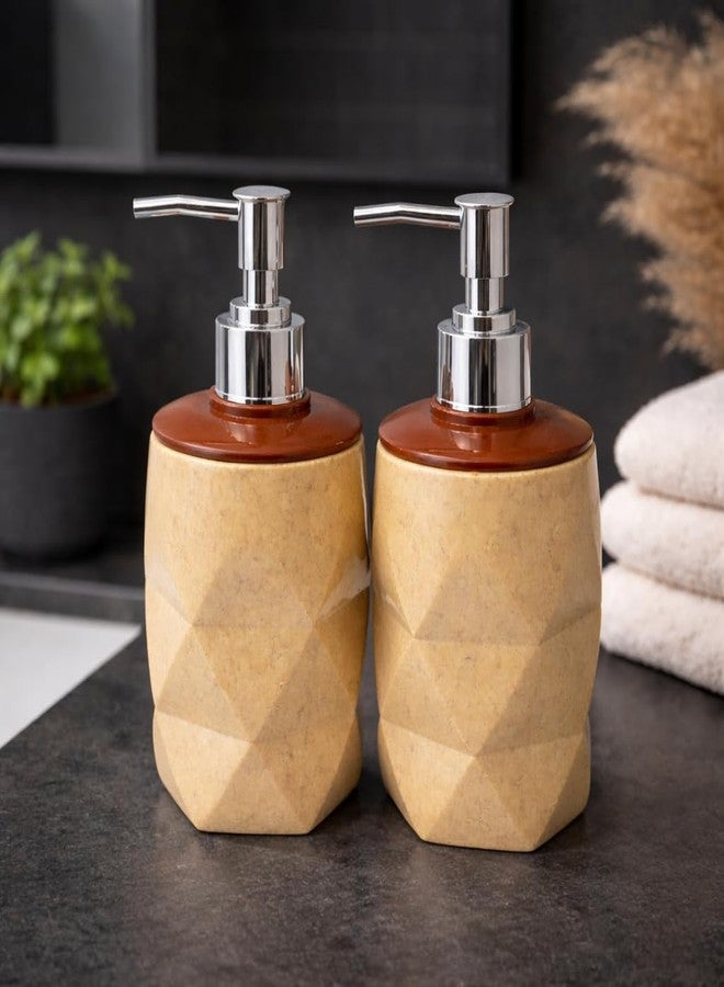 Bigining® 300 ml Each | Pack of 2 Geometric shap Liquid Soap Dispenser for Bathroom & Kitchen | Handwash, Sanitizer, Lotion, Shampoo Pump Bottle | Wash Basin Soap Dispenser | (Beige) - Image 1