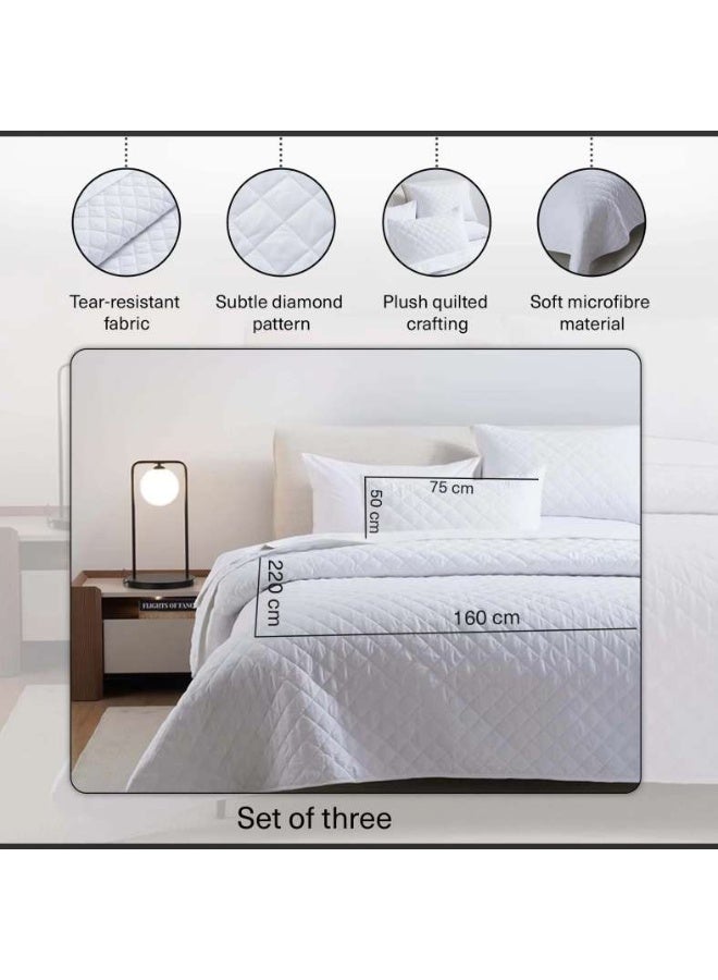 Pan Home طقم أغطية سرير مبطنة من 3 قطع من Essential Diamond مقاس 160×220 سم - أبيض - Image 4