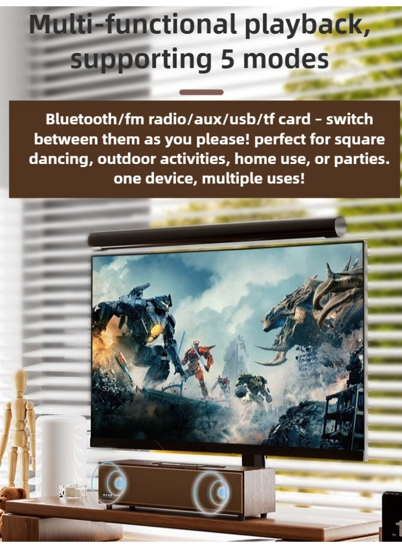Retro Computer Speakers - Wooden Sound Bar with Bluetooth 5.3 & USB Connectivity | Universal Compatibility for PC, Desktop, Laptop, Monitor, Tablet & Smartphone - Image 5