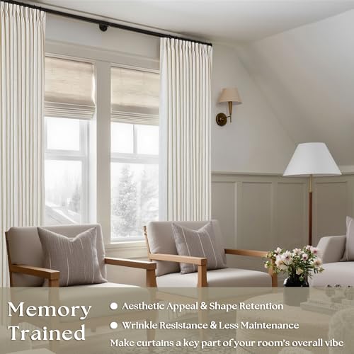 TWODRAPES Pinch Pleated Linen Curtains 96 Inches Long for Living Room 2 Panel Set Cream Ivory Light Filtering Pinch Pleat Hooks Rings Back Tab Neutral Boho Farmhouse 96 Inch Curtain Drapes for Bedroom Window - Image 2