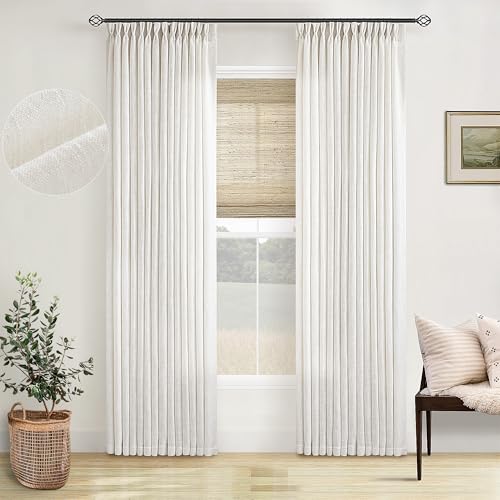 TWODRAPES Pinch Pleated Linen Curtains 96 Inches Long for Living Room 2 Panel Set Cream Ivory Light Filtering Pinch Pleat Hooks Rings Back Tab Neutral Boho Farmhouse 96 Inch Curtain Drapes for Bedroom Window - Image 1