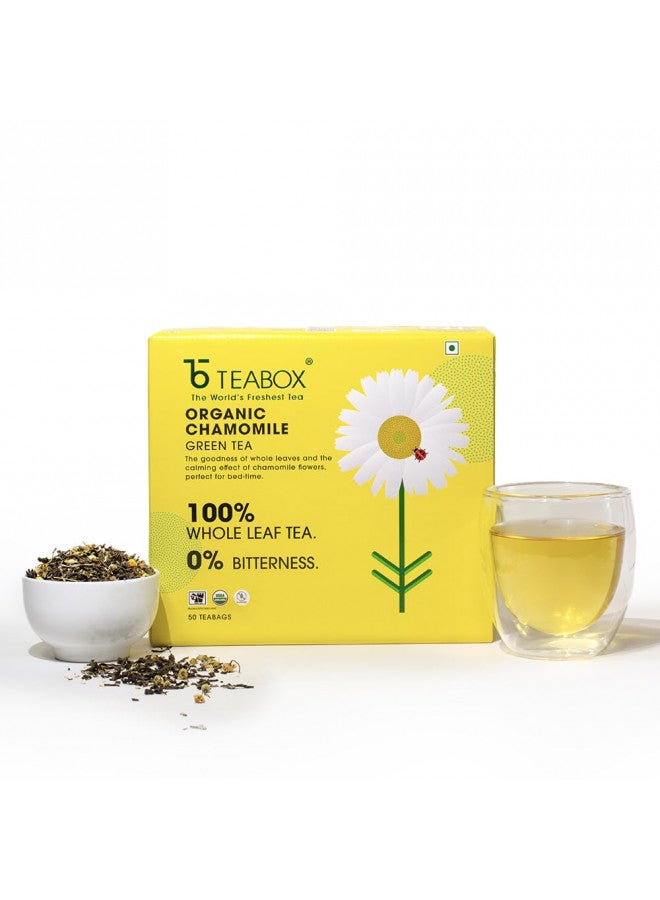 Teabox Teabox Premium Organic Green Tea With Chamomile Flowers | 100% Whole Leaf Green Tea Leaves With Whole Chamomile Flower | 0% Bitterness | USDA ORGANIC | 100 Tea Bags (Low Caffeine)  - Image 2