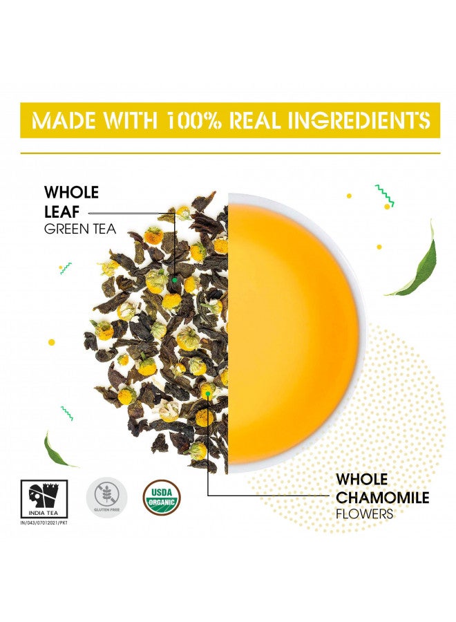 Teabox Teabox Premium Organic Green Tea With Chamomile Flowers | 100% Whole Leaf Green Tea Leaves With Whole Chamomile Flower | 0% Bitterness | USDA ORGANIC | 100 Tea Bags (Low Caffeine)  - Image 3