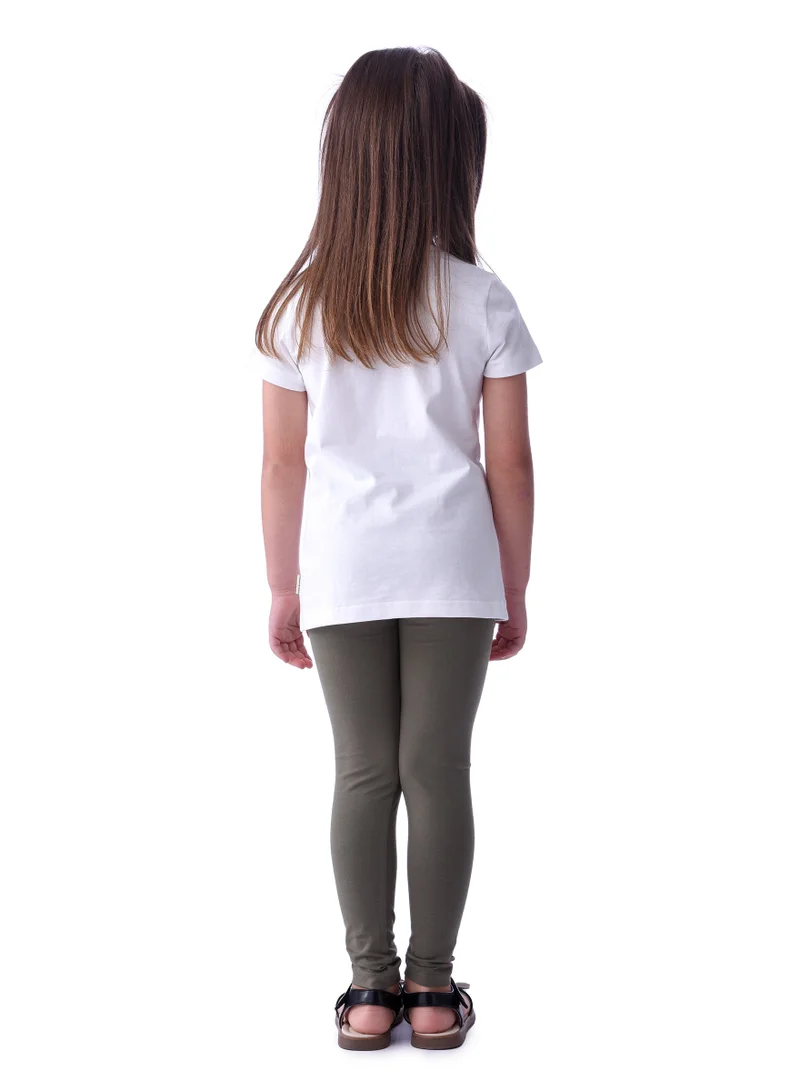 Victor And Jane  Girls’ 2-Piece Outfit Set - (2-8 Years) Offwhite Tee & Olive Legging for Kids | Best Price UAE