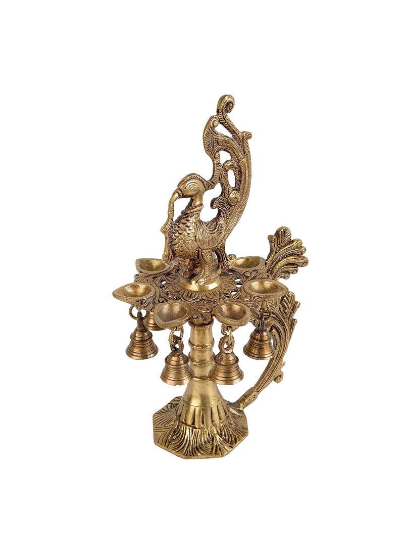 Jaszz Art Jaszz Art Brass Peacock Diya for Table Decor 22x17x33 cm and 2300g Ethnic Handmade Decorative Curved Oil Wick Antique Mayur Deepak Lamp for Home Temple Puja Room Office Counter Decoration Festival  - Image 3