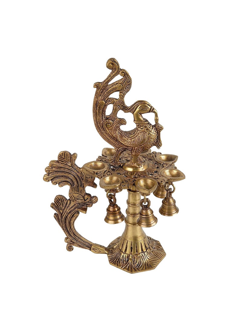Jaszz Art Jaszz Art Brass Peacock Diya for Table Decor 22x17x33 cm and 2300g Ethnic Handmade Decorative Curved Oil Wick Antique Mayur Deepak Lamp for Home Temple Puja Room Office Counter Decoration Festival  - Image 2