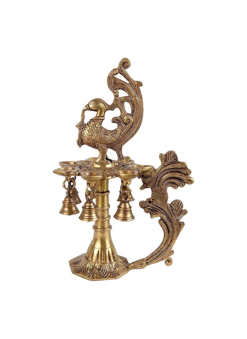 Jaszz Art Jaszz Art Brass Peacock Diya for Table Decor 22x17x33 cm and 2300g Ethnic Handmade Decorative Curved Oil Wick Antique Mayur Deepak Lamp for Home Temple Puja Room Office Counter Decoration Festival  - Image 4