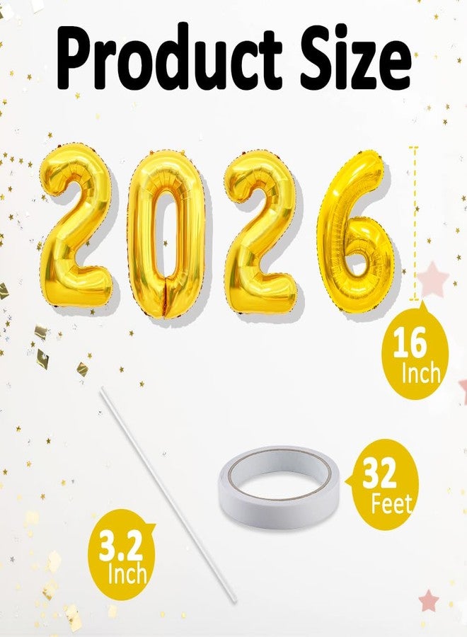 WSepascI Gold Happy New Year Balloons 2026, 16 Inch 2026 Foil Number Balloons, New Year Balloon for Bar Home Festival Happy Lunar New Years 2026 New Year's Eve Anniversary Party Decorations Supplies - Image 2