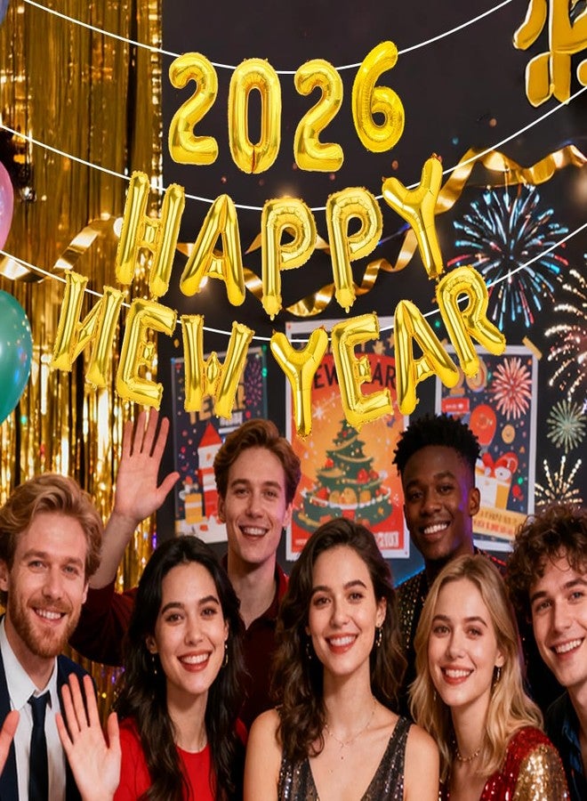 WSepascI Gold Happy New Year Balloons 2026, 16 Inch 2026 Foil Number Balloons, New Year Balloon for Bar Home Festival Happy Lunar New Years 2026 New Year's Eve Anniversary Party Decorations Supplies - Image 5