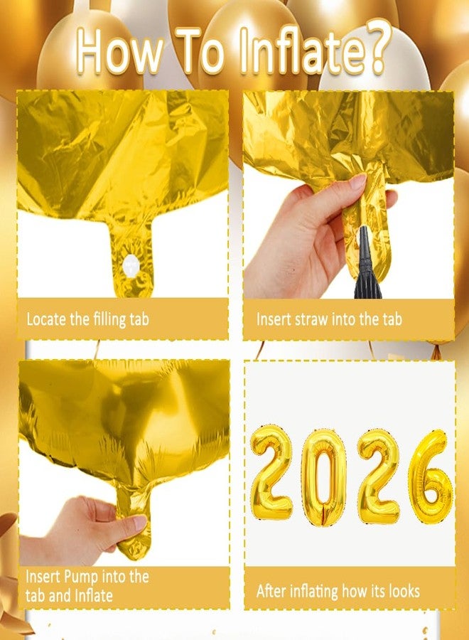 WSepascI Gold Happy New Year Balloons 2026, 16 Inch 2026 Foil Number Balloons, New Year Balloon for Bar Home Festival Happy Lunar New Years 2026 New Year's Eve Anniversary Party Decorations Supplies - Image 4