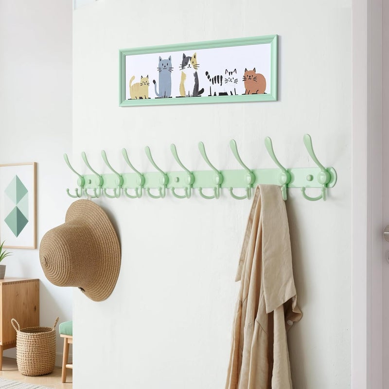 Dseap Globally popular universal design Coat Rack Wall Mount - 38” Long 10-Tri-Hooks Heavy Duty Coat Hanger Rail Wall Hooks for Hanging Coats Hats Clothing Clothes Purse Mudroom Entryway, Green Multi-demand satisfied design - Image 3