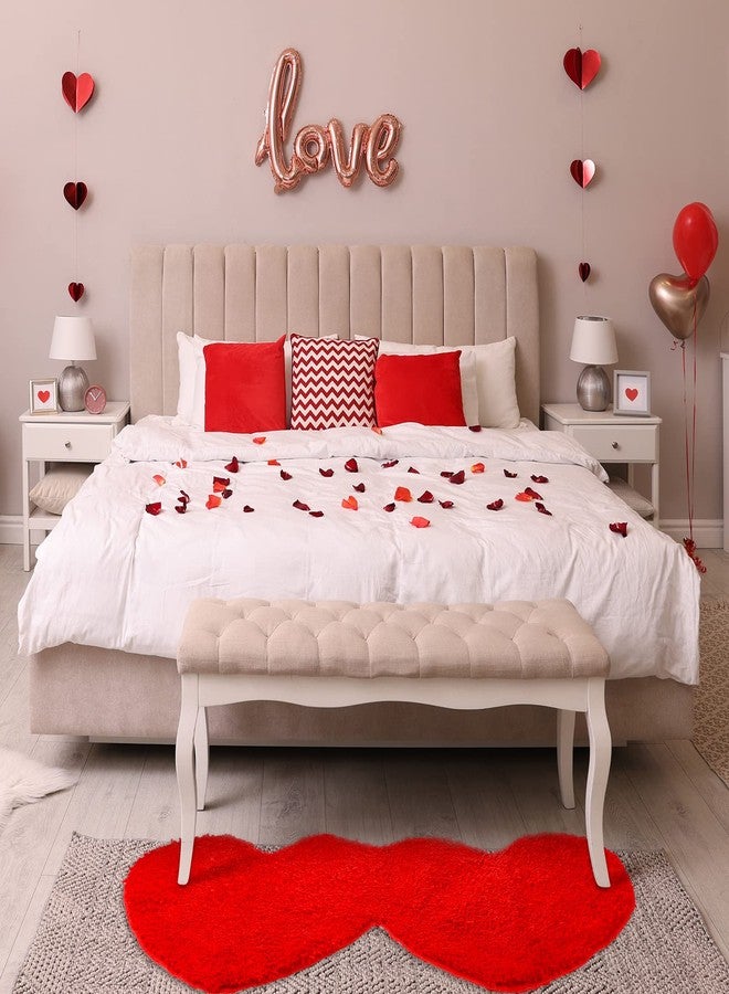 Hoolerry Valentines Heart Rug Double Heart Shaped Bathroom Rug Decorative Non Slip Doormat Washable Love Shag Shower Mat Home Bedroom Living Room 15.75 x 31.5 Inch(Red) - Image 4