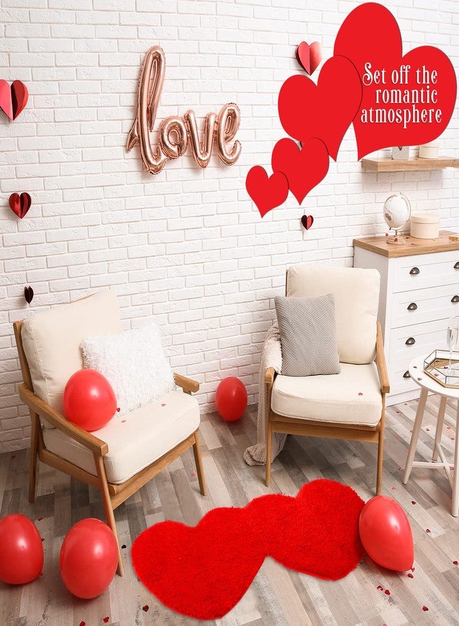 Hoolerry Valentines Heart Rug Double Heart Shaped Bathroom Rug Decorative Non Slip Doormat Washable Love Shag Shower Mat Home Bedroom Living Room 15.75 x 31.5 Inch(Red) - Image 3