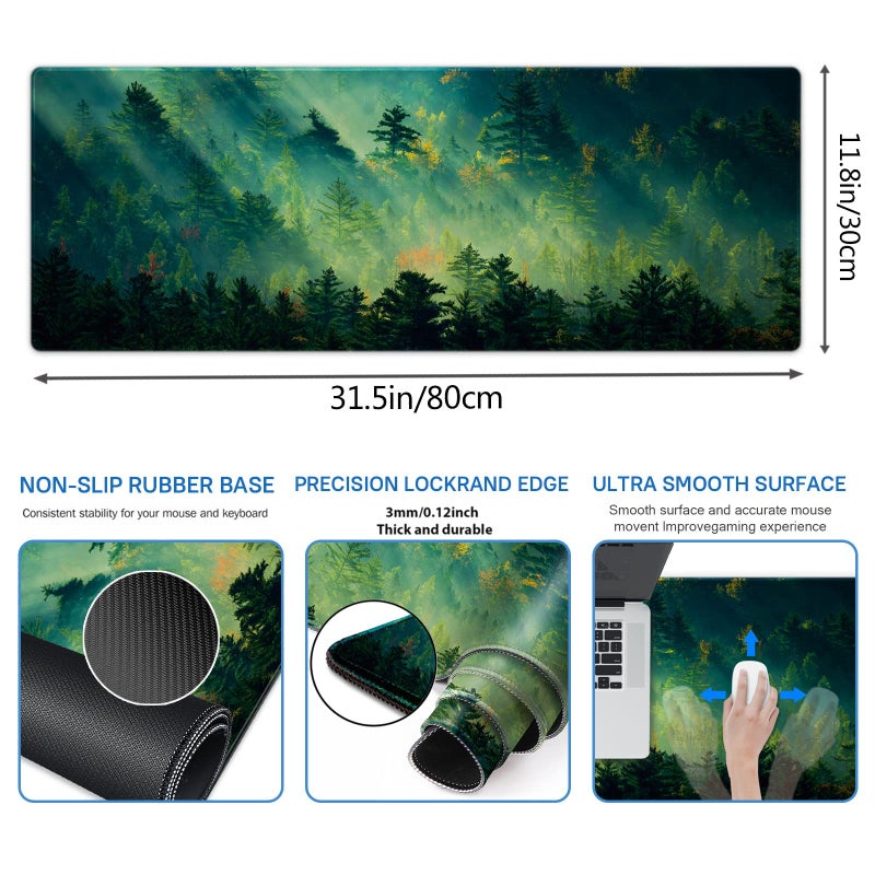 Galdas Mouse Pad,Office Desk Mat Large Gaming Keyboard Pad Durable Stitched Edges Washable Smooth Surface Control & Accuracy Extended Computer Mouse Mat (31.5X11.8In)-Green Forestâ€¦ - Image 3