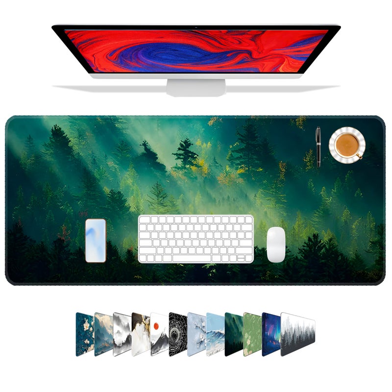 Galdas Mouse Pad,Office Desk Mat Large Gaming Keyboard Pad Durable Stitched Edges Washable Smooth Surface Control & Accuracy Extended Computer Mouse Mat (31.5X11.8In)-Green Forestâ€¦ - Image 1