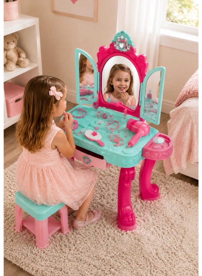 DAT Beauty Vanity Playset with Tri-Fold Mirror & Accessories, 26-Piece Princess Makeup Dressing Table for Girls Ages 3+ - Image 4