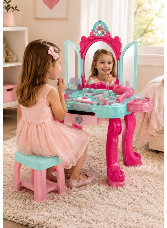 DAT Beauty Vanity Playset with Tri-Fold Mirror & Accessories, 26-Piece Princess Makeup Dressing Table for Girls Ages 3+ - Image 5