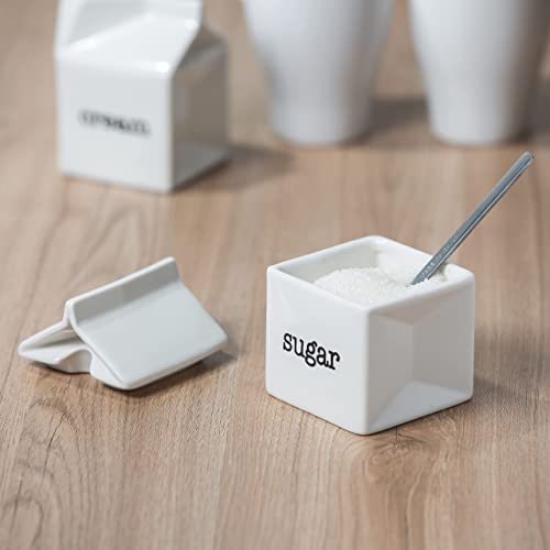 dodococa Ceramic Sugar and Creamer Set, Milk Carton Shaped White Cream Jug and Sugar Bowl with lid - Image 4