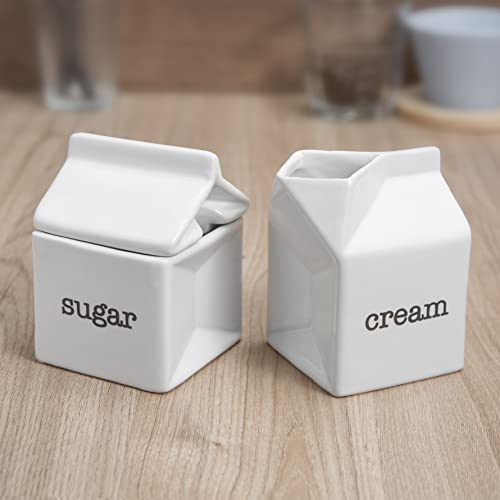 dodococa Ceramic Sugar and Creamer Set, Milk Carton Shaped White Cream Jug and Sugar Bowl with lid - Image 3