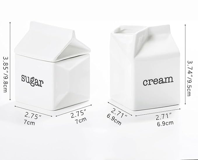 dodococa Ceramic Sugar and Creamer Set, Milk Carton Shaped White Cream Jug and Sugar Bowl with lid - Image 5