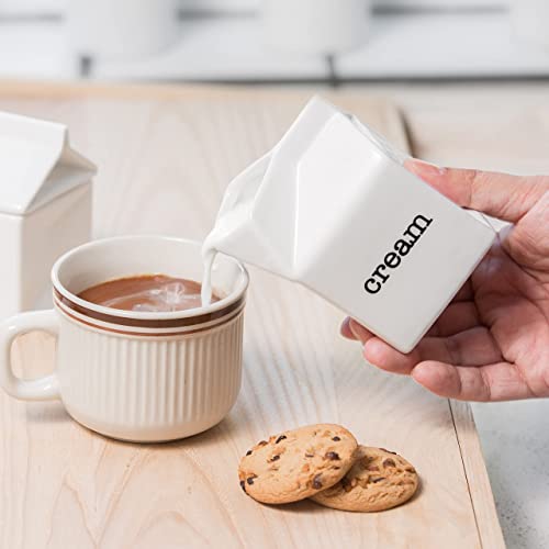 dodococa Ceramic Sugar and Creamer Set, Milk Carton Shaped White Cream Jug and Sugar Bowl with lid - Image 2