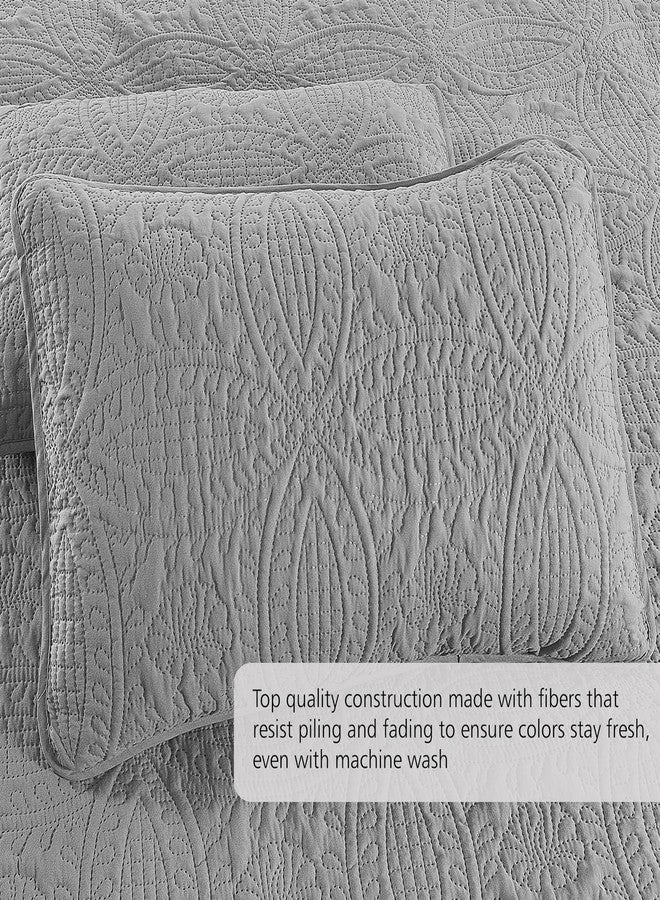 Pure Bedding طقم لحاف Pure Bedding مقاس كامل/كوين، رمادي فاتح - غطاء سرير كبير الحجم - غطاء سرير ناعم وخفيف الوزن من الألياف الدقيقة مناسب لجميع الفصول - 3 قطع تشمل لحاف واحد و2 غطاء وسادة، بنقشة هندسية - Image 3