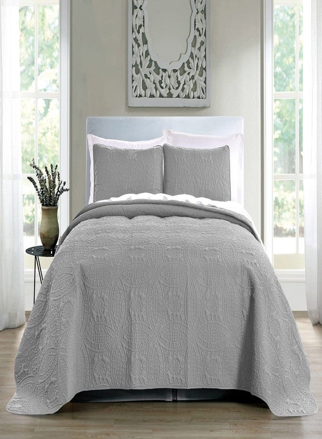 Pure Bedding طقم لحاف Pure Bedding مقاس كامل/كوين، رمادي فاتح - غطاء سرير كبير الحجم - غطاء سرير ناعم وخفيف الوزن من الألياف الدقيقة مناسب لجميع الفصول - 3 قطع تشمل لحاف واحد و2 غطاء وسادة، بنقشة هندسية - Image 2