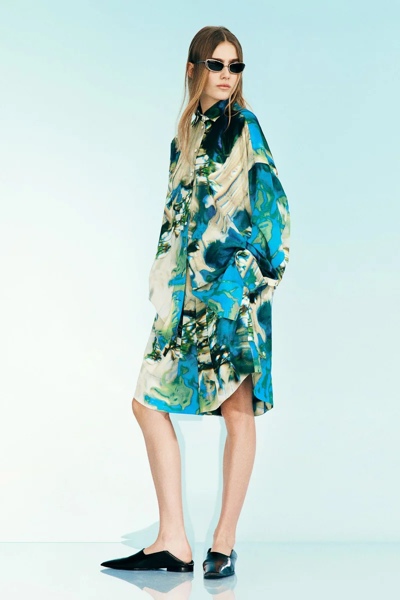 H&M Abstract-patterned chiffon shorts