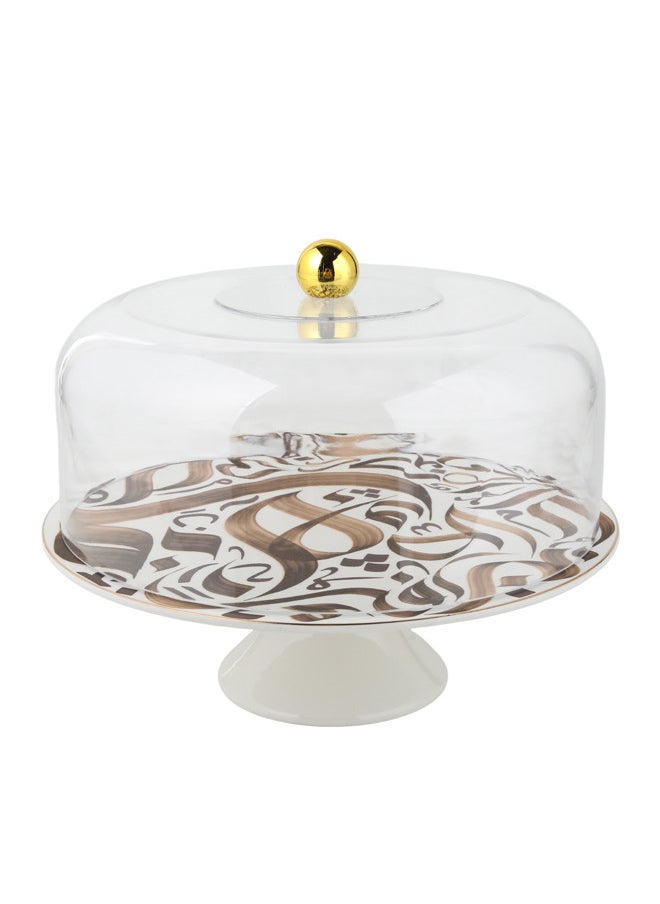 Trust Porcelain Cake Stand With Acrylic Lid 28.8CM Brown  - Image 2