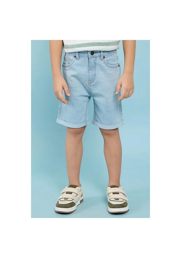 R&b Washed Denim Shorts With Button Closure