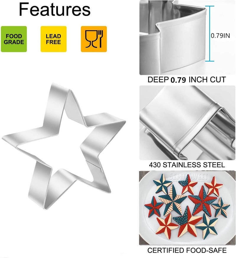 Q-BAKER 6 Pieces Star Cookie Cutters, 3D Christmas Tree Cookie Cutter Set, 4th of July Cookie Cutters, Assorted Sizes Stainless Steel Star Shapes, Molds for Making Biscuit Molds Fondant Decorations - Image 3