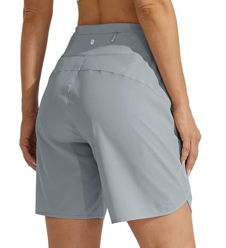 Willit Women's Athletic Running Shorts 5" Quick Dry Workout Hiking High Waisted Active Gym Exercise Zipper Pocket Gray M - Image 2