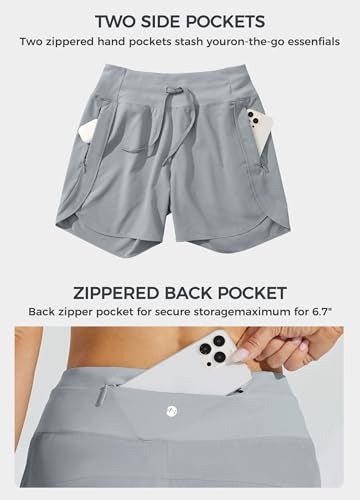 Willit Women's Athletic Running Shorts 5" Quick Dry Workout Hiking High Waisted Active Gym Exercise Zipper Pocket Gray M - Image 5