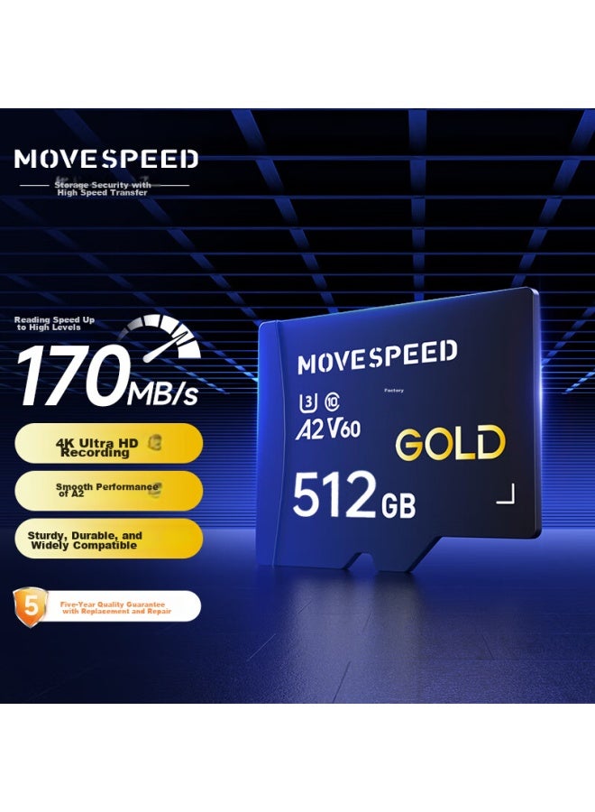 MOVESPEED Move Speed 512gb Tf Memory Card, High-speed Storage Card For Drones, A2 V60, Suitable For Dji Pocket 3, Gopro Action Cameras, Game Consoles, Tablets, And Surveillance - Image 1