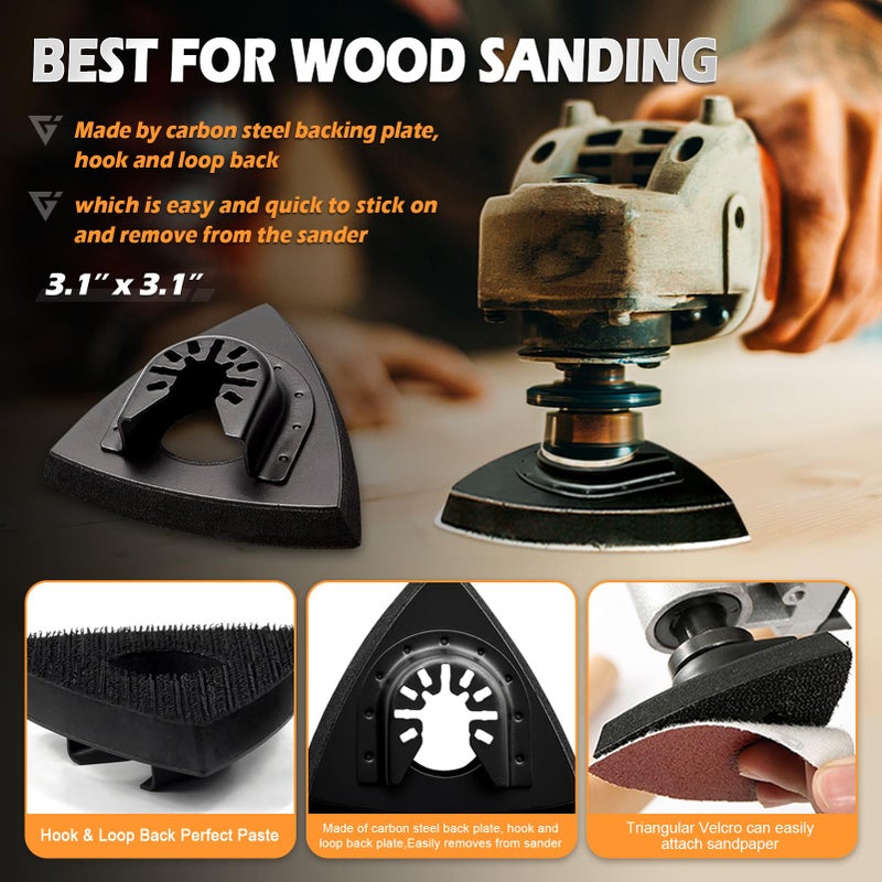 towbluii 208Pcs Oscillating Tool Sanding Pads Kit, 4Pcs Triangle Sanding Pads and 4Pcs Finger Sanding Pad, 200Pcs Multitool Sandpaper Set, Grit Fit for Finishing Wood Sanding - Image 2