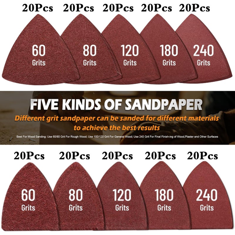 towbluii 208Pcs Oscillating Tool Sanding Pads Kit, 4Pcs Triangle Sanding Pads and 4Pcs Finger Sanding Pad, 200Pcs Multitool Sandpaper Set, Grit Fit for Finishing Wood Sanding - Image 3