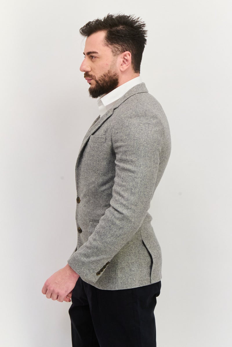Asos Design Men Regular Fit Textured Blazer, Grey - Image 3