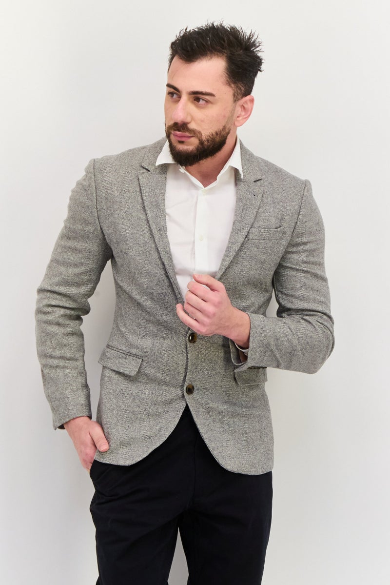 Asos Design Men Regular Fit Textured Blazer, Grey - Image 1